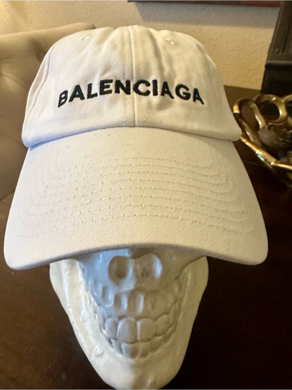 White Baseball Cap with Black Logo Embroidery